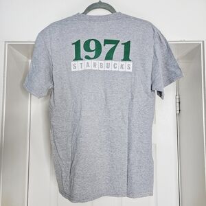 Starbucks 50 Years 1971 Grey T-Shirt Cotton Gray Short Sleeve Tee Adult Medium